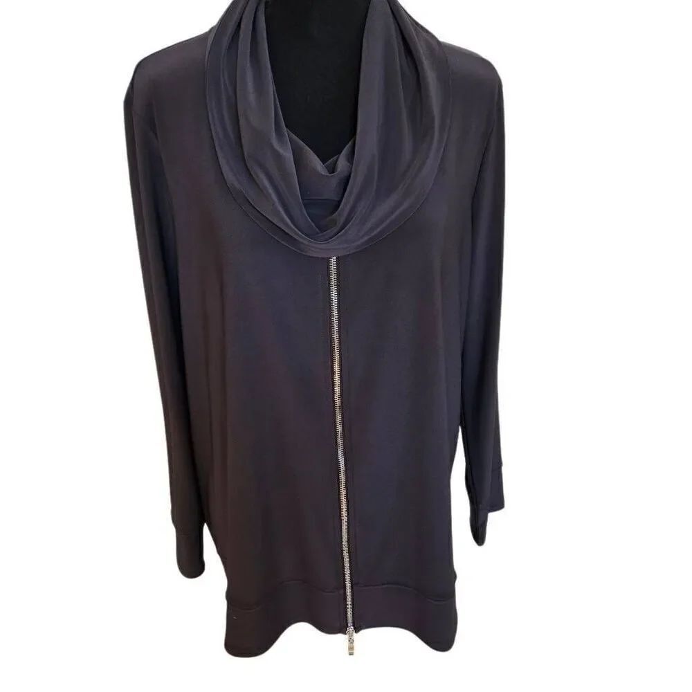By JJ Womens Pull Over Black Wrinkle Free Cowl Neck Long Sleeve Top Large